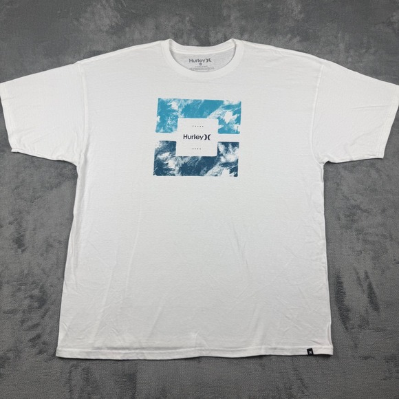 Hurley Other - Hurley Mens XXL Graphic T-Shirt White Blue Wave Logo Short Sleeve Cotton Tee